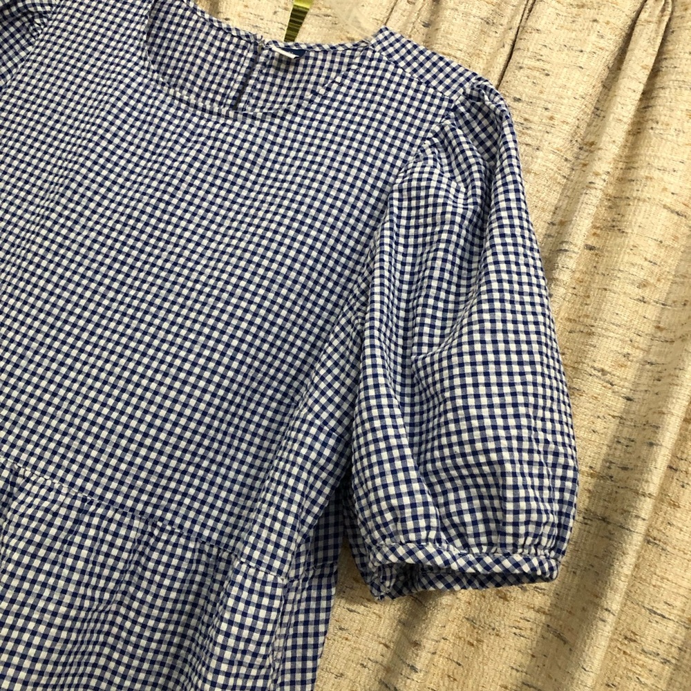 Old Navy Blue & White Gingham Puff Sleeve Tiered Midi Dress - Picture 2 of 9